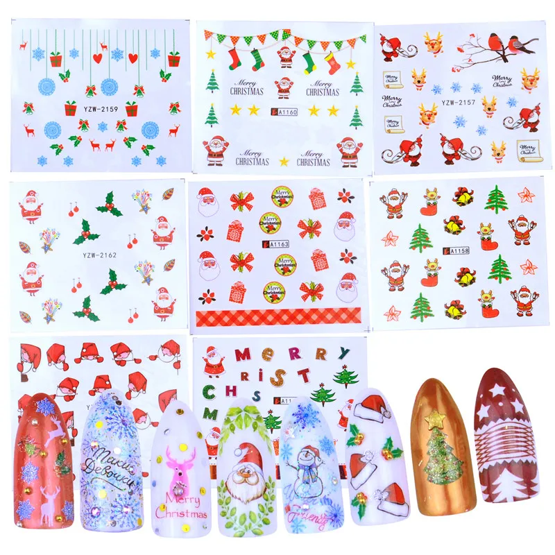 

1 Sheet 3D Nail Stickers Christmas Decorations Deer Santa Claus Sliders Adhesive Nail Decals UV Gel Polish Wraps Tips