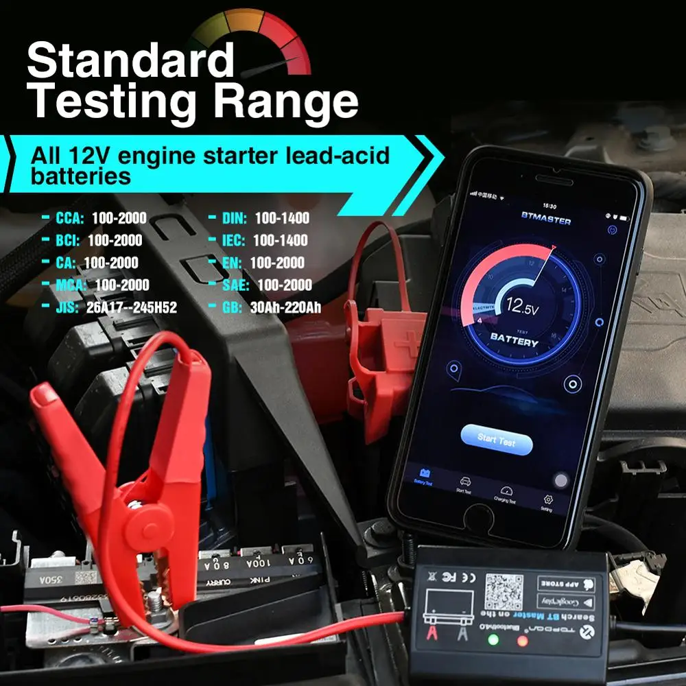 TOPDON BT мастер Батарея Тестер 12V 100 к 2000CCA автомобиля тестер быстрое вращение