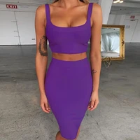 bandage skirt sets purple women sexy two piece dress set 2021 summer mini bodycon skirt and crop top matching set for club party