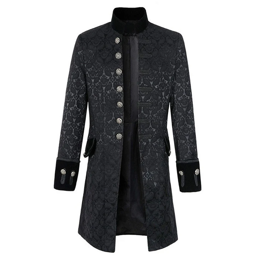 Vintage Victorian Gothic Brocade Jacket for Man Medieval Cosplay Costumes Steampunk Full Sleeve Long Coat Renaissance Clothes