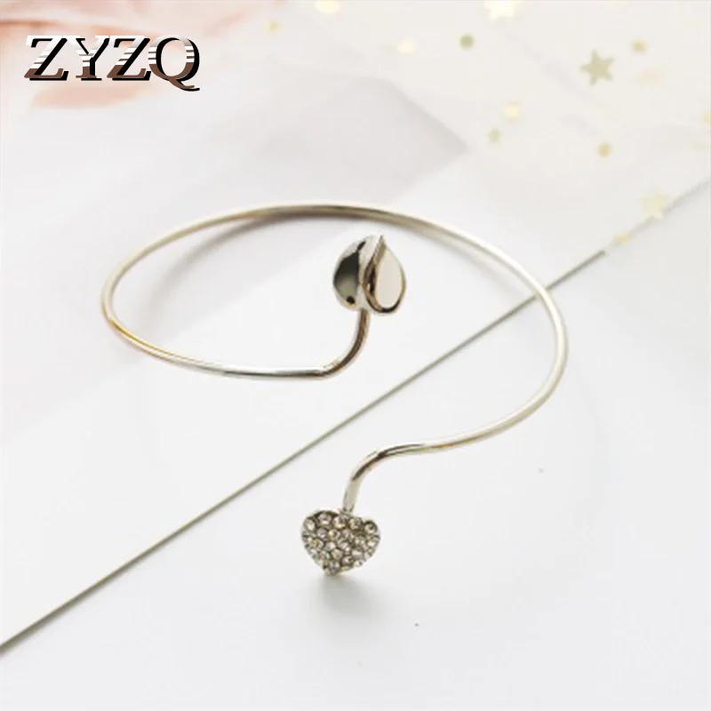 ZYZQ Романтический Двойной Открытый браслет в форме сердца доступны золотого