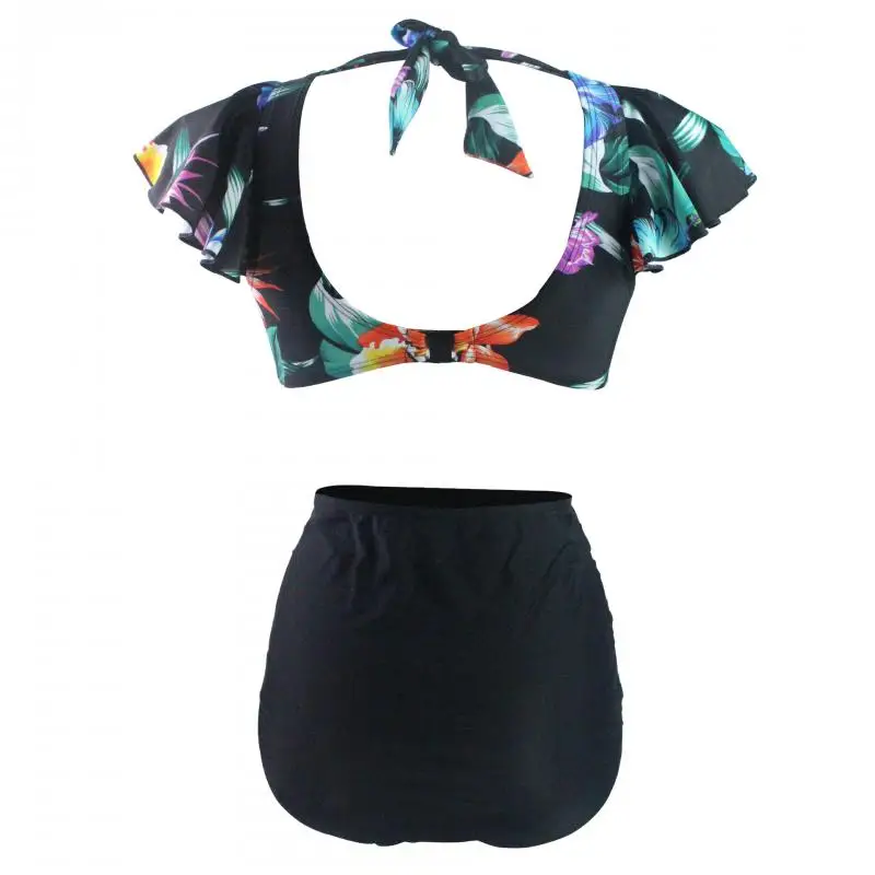 

Printed 2021 Swimwear Summer Sexy Bikini High Waist Triangle Split Swimsuit Women Knotted Bathing Suit Plus Size Sets Cover Up