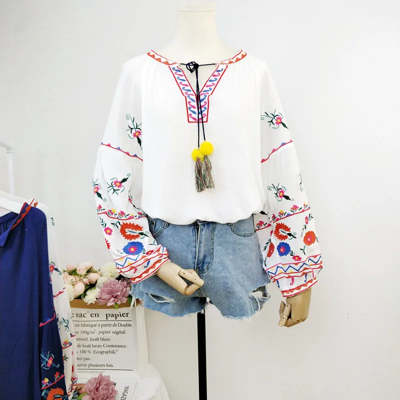 MUMUZI цветок вышивка рубашка 2019 Новинка осени женская блуза с длинным рукавом из