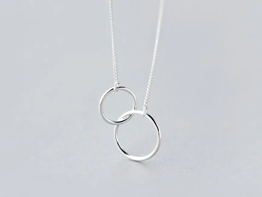 

Anenjery Double Circle Interlock Clavicle Short Necklace Silver Color Necklace For Women collares erkek kolye S-N191