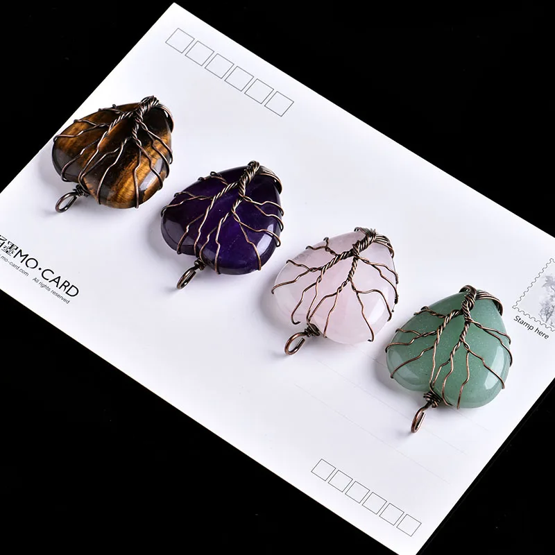 Подвески из натурального кристалла в форме сердца подвески дерева жизни с