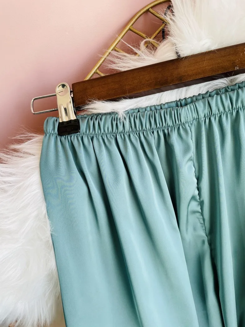 

Women Pijamas Sleepwear Loose Faux Silk Pajamas Suit Sexy Nightwear Intimate Lingerie Spring Autumn 2PCS Sleep Set Home Clothing