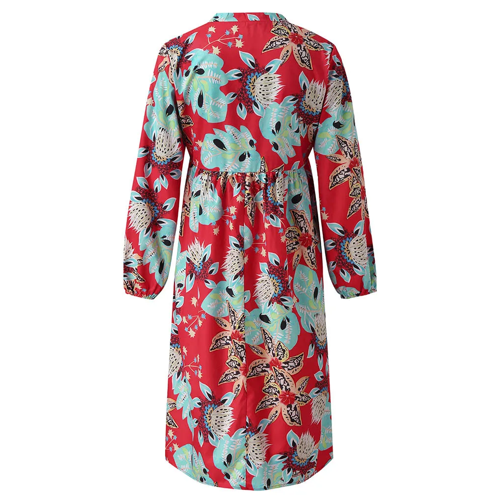 Женское платье свободного покроя с v-образным вырезом длинным рукавом и