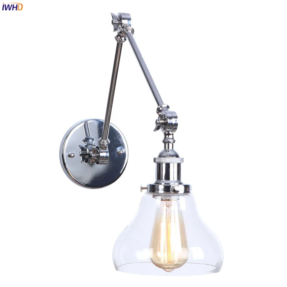 IWHD Silver Swing Long Arm Retro Wall Light Bedroom Bar Cafe Stair Industrial Loft Decor Vintage Lamp Sconce Wandlamp LED | Освещение