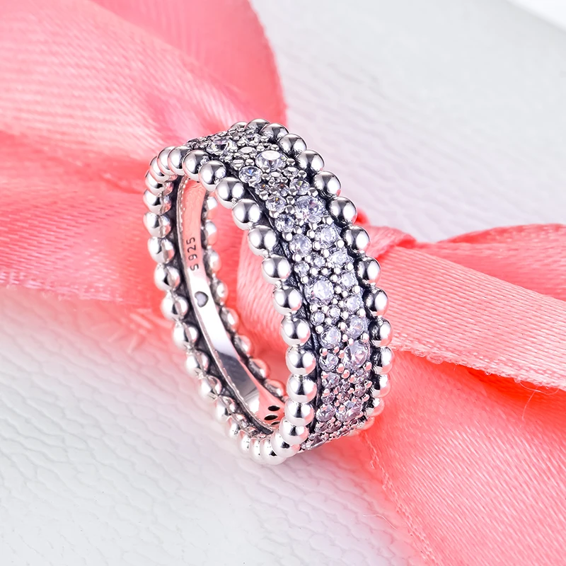

Beaded Pave Band Ring Genuine 925 Sterling Silver Rings For Jewelry Making Woman DIY Fashion Female Rings Party Wedding