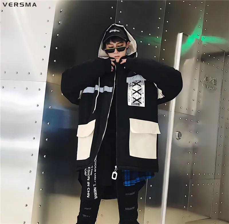 VERSMA корейский стиль одежда для мужчин 3M светоотражающая зимняя куртка пальто Мужская парка хип-хоп теплая Молодежная зимняя куртка s для мужчин дропшиппинг