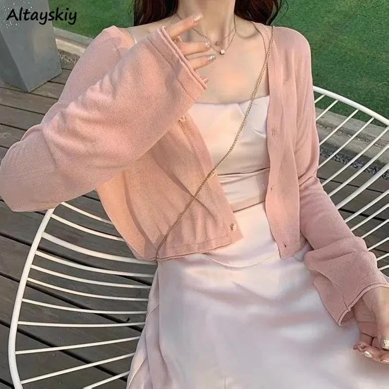 Кардиганы женские однотонные с длинным рукавом V-образным вырезом однобортные