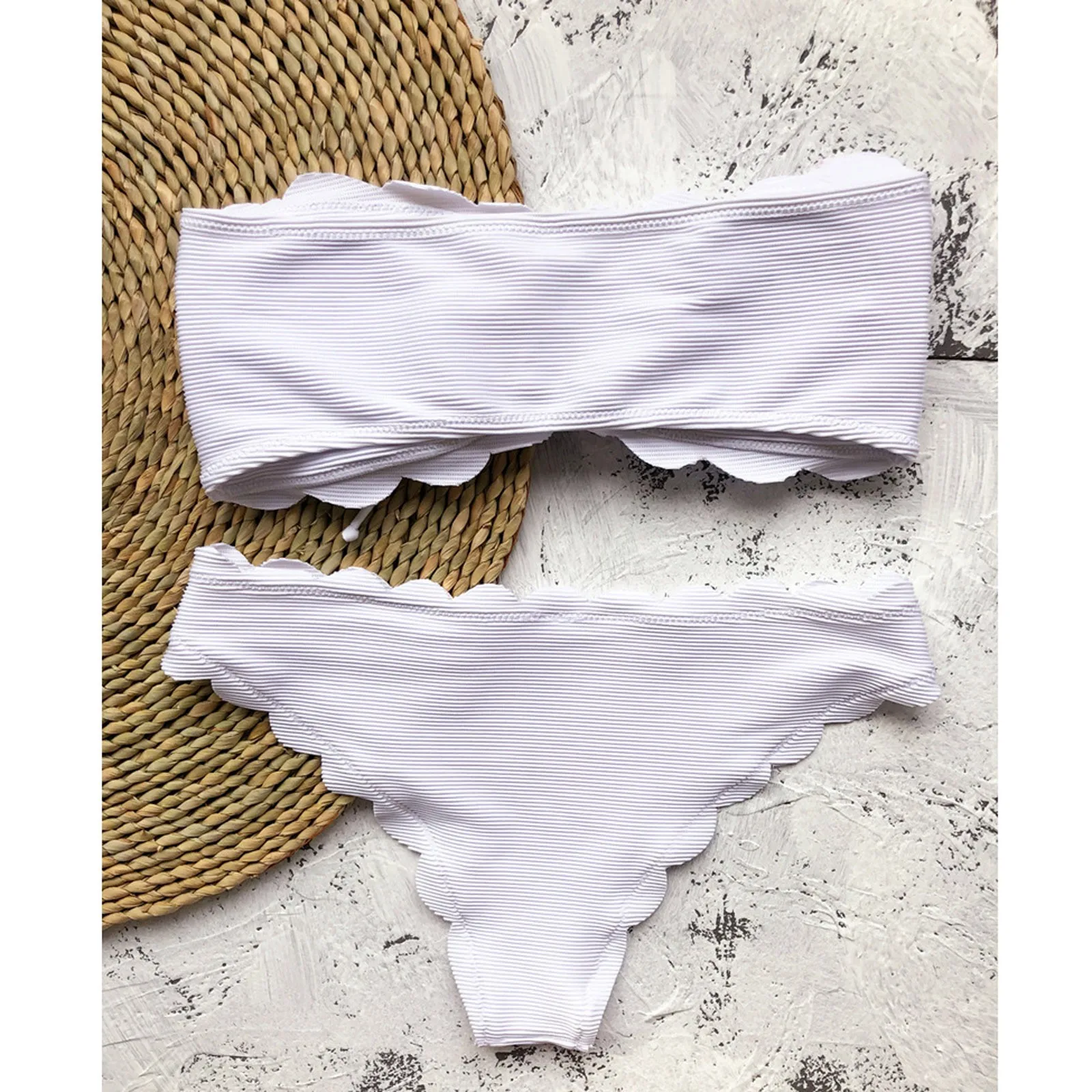 

Sexy Black Strapless Swimwear Woman Flowers Wave Swimsuit Push Up Biquini Swimsuit Mini Thong Bikini Set Swimming Bathing Suit