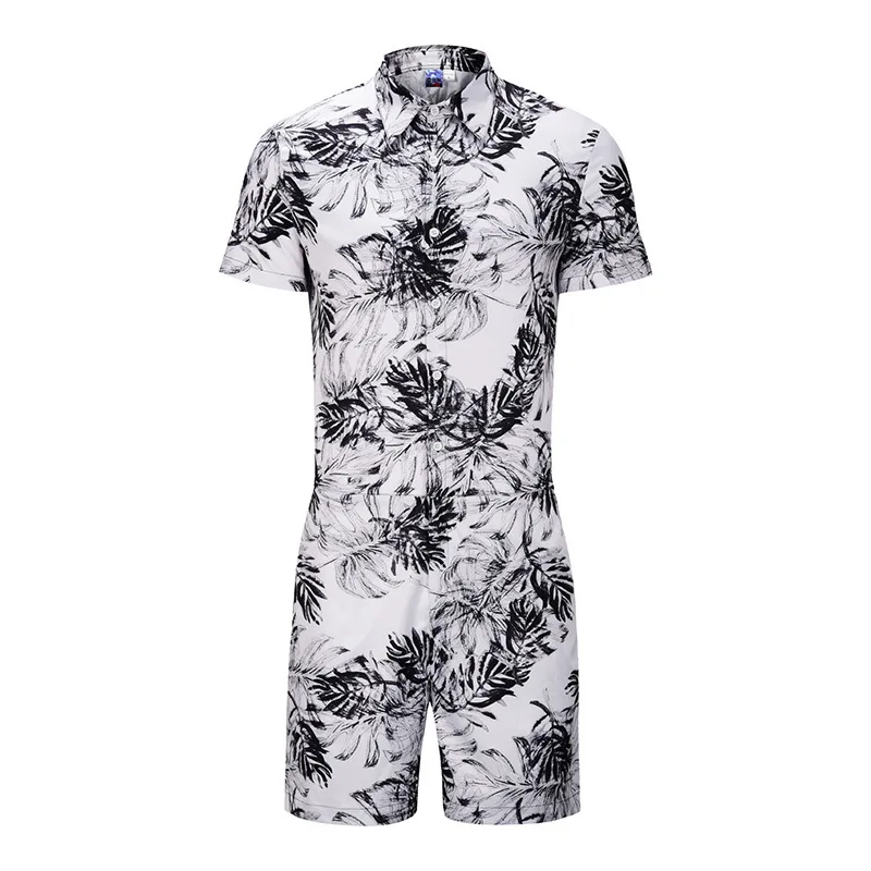 Fshinon 3D Print Men Rompers 2020 Short Sleeve Summer Hawaiian Beach Romper One Piece Jumpsuit Playsuit Cargo Overalls TS-485 | Мужская