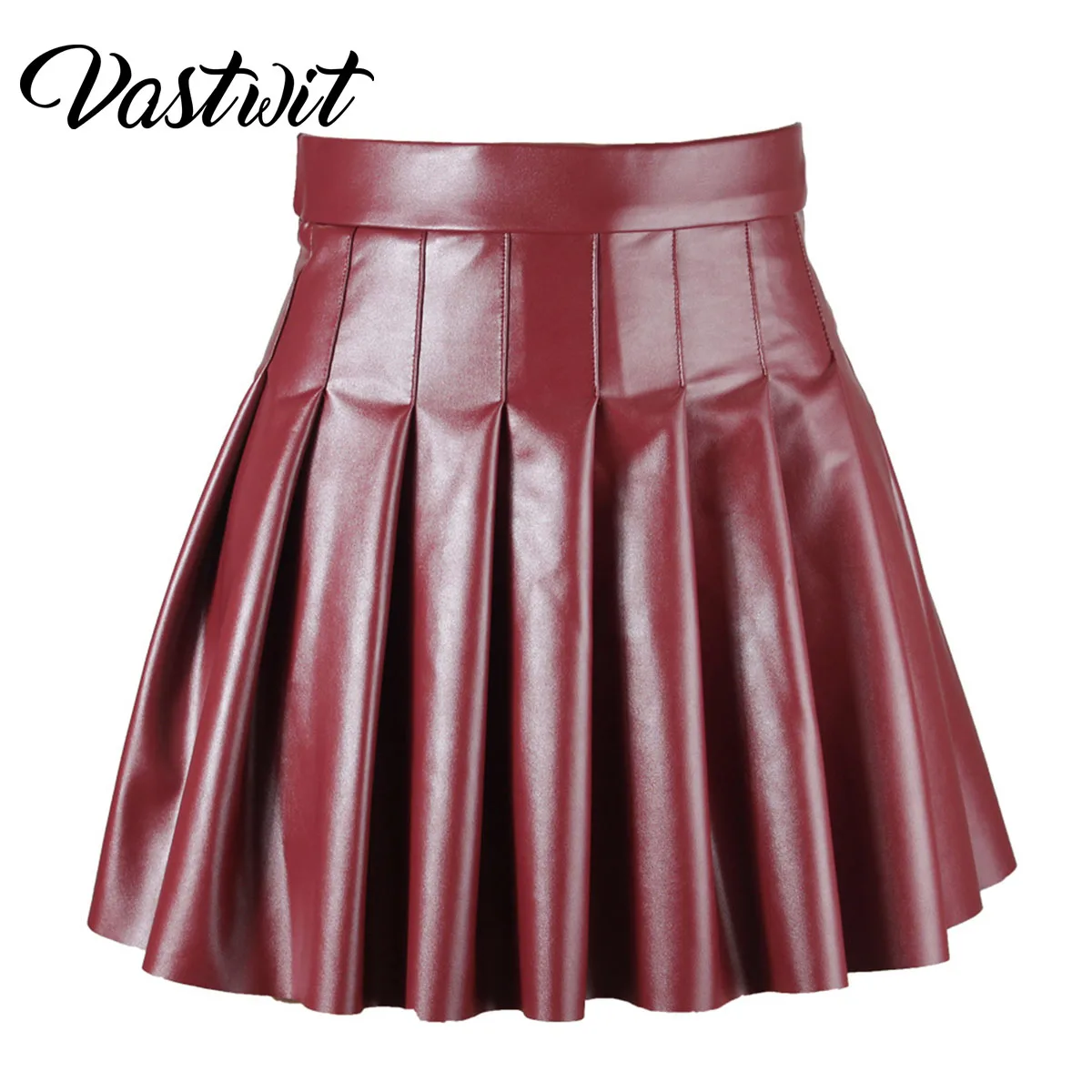 

Women High Waist PU Leather Pleated Skirt Punk Gothic Wet Look Rave Dance Clubwear Sexy Y2k E Girls A-line Flared Miniskirt