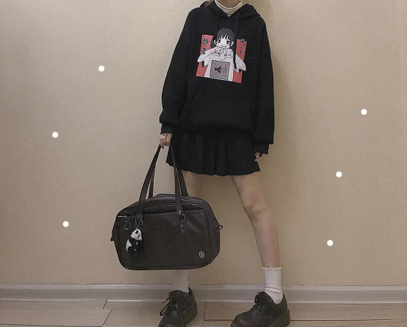Аниме принт толстовка женская Kawaii Толстовка Harajuku одежда пуловер с капюшоном корейского размера плюс тонкая Повседневная Уличная одежда Топ V562