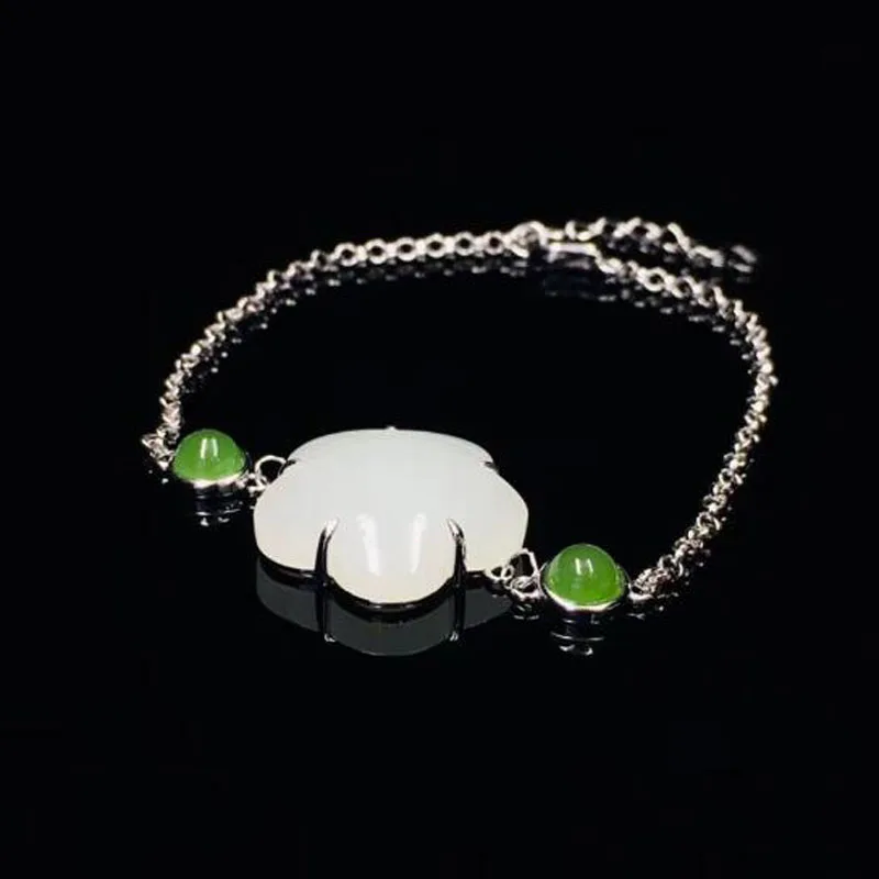 Женский браслет из серебра 925 пробы с белым нефритом | Украшения и аксессуары