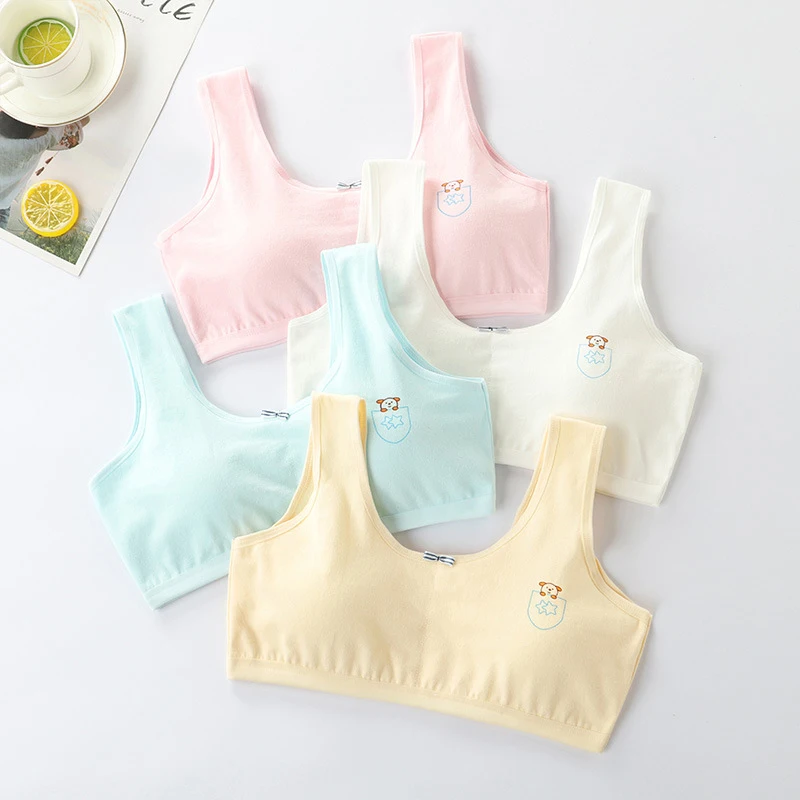 

Teenage Underwear Breathable Soft Teens Crop Brassieres Cartoon Cotton Bra Adolescente Girls Vest 8-16 Years Training Bra