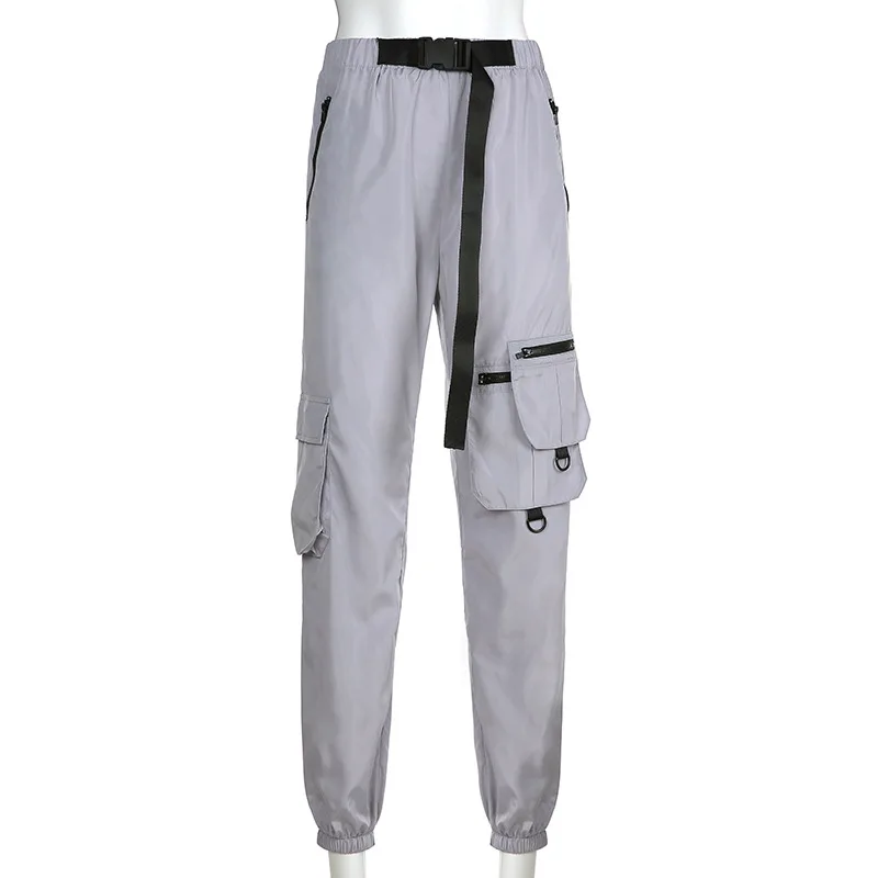 

Women Fashion Streetwear Cargo Pants Gray Ankle Length Elastic Waist Joggers Female Loose Trousers Casual Plus Size Haren Pants
