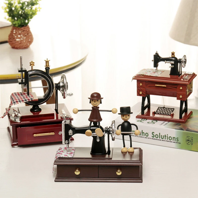 Music Box Mini Retro Sewing Clockwork Music Wood Box Home Decoration Home Crafts Birthday For Girlfriend  Gift Christmas Gift