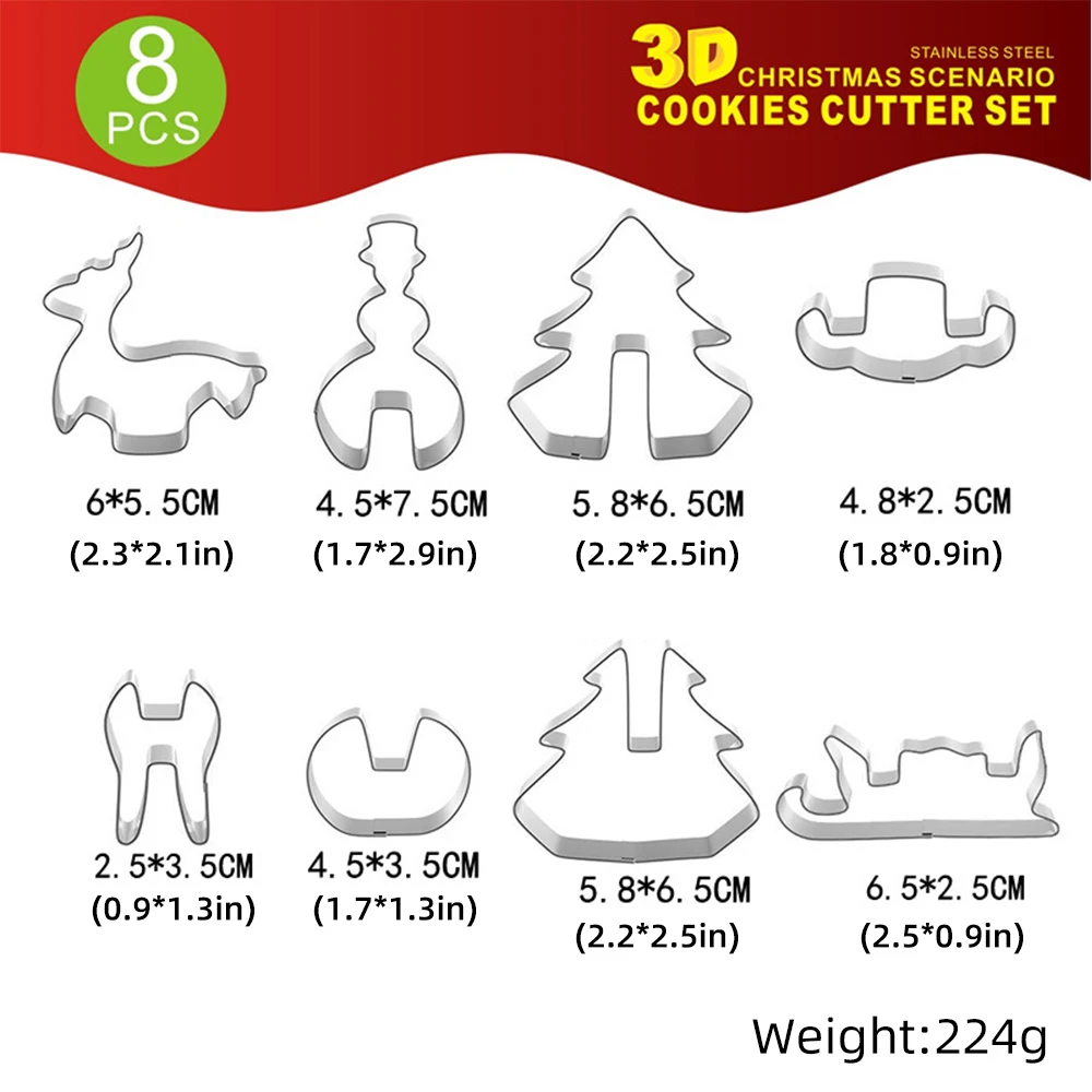 

18pcs/Set Stainless Steel Christmas House Cookie Cutters 3D Cookie Mold Gingerbread House Mold Fondant Cutter Kitchen Tool