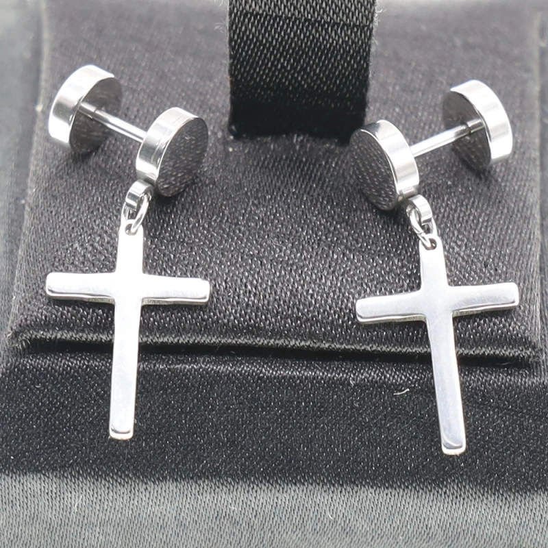 

New Fashion 1 Pair 3 Colors Punk Men Women Cross Earrings Piercing jewelry Unisex Screw Back Earring