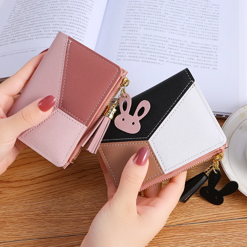 

2020 Hot Sale Interior Slot Pocket New Arrival Wallet Short Women Wallets Purse Patchwork Trendy Coin Card Holder Leather Pu
