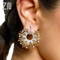 zn charms luxury fireworks flower full mirco paved crystal cubic zircon stud earring for women dubai wedding fashion jewelry
