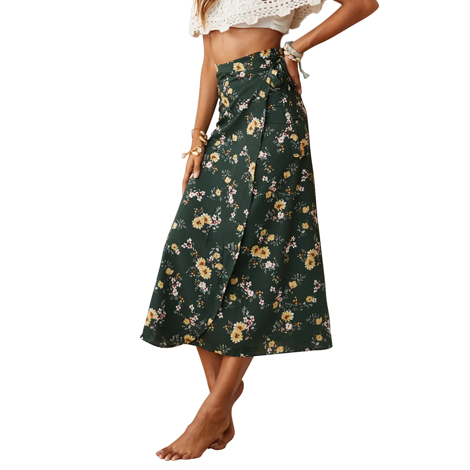 

Summer Women Beach Skirts New 2021 Fashion Floral Print Skirt Ladies Female Stylish Skirt for Shopping Daily Wear