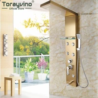 Torayvino Bath Shower Faucet Temperature Digital Display Shower Panel Body Massage System Jet Tower Shower Column Tap With Shelf