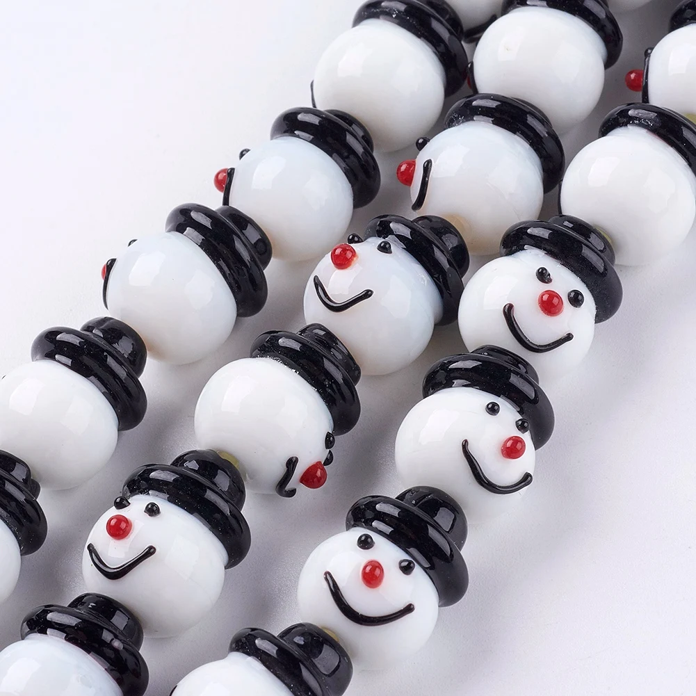 

2 Strands Christmas Snowman Beads Handmade Lampwork Beads Spacer White 13x20mm 9pcs/strand 6.89 inches