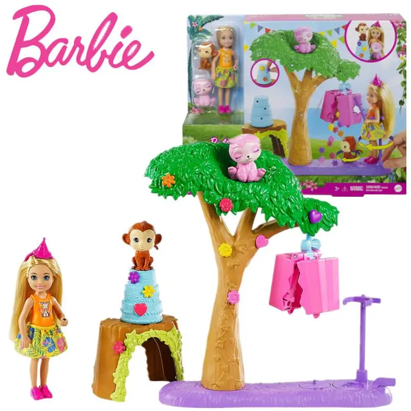 

Barbie Girl Doll Chelsea Lost Birthday Party Funny Forest Monkey Toys Play Set GTM84 Blonde Mini Dolls For Children Gift
