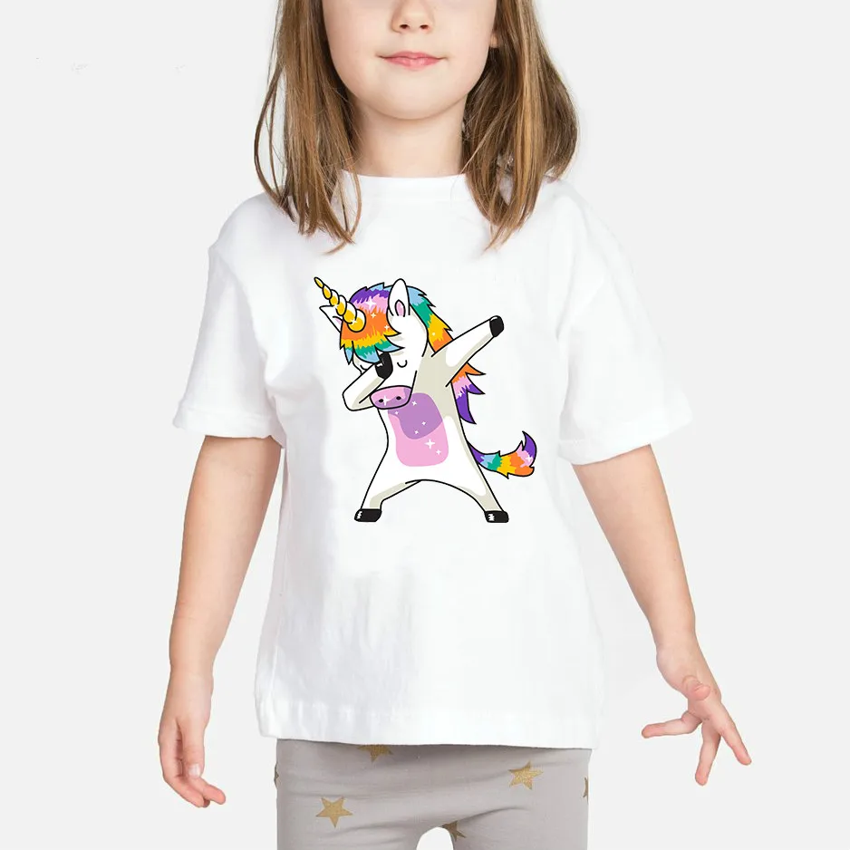 Футболка для маленьких девочек с единорогом Новинка лета 2019 рубашки одежда