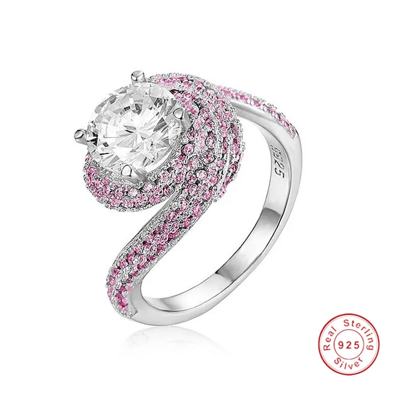 

Real Solid 100% 925 Sterling Silver Rings for Women Pave pink 3 Carat SONA Diamond Engagement Ring Wedding Jewelry size 5-10