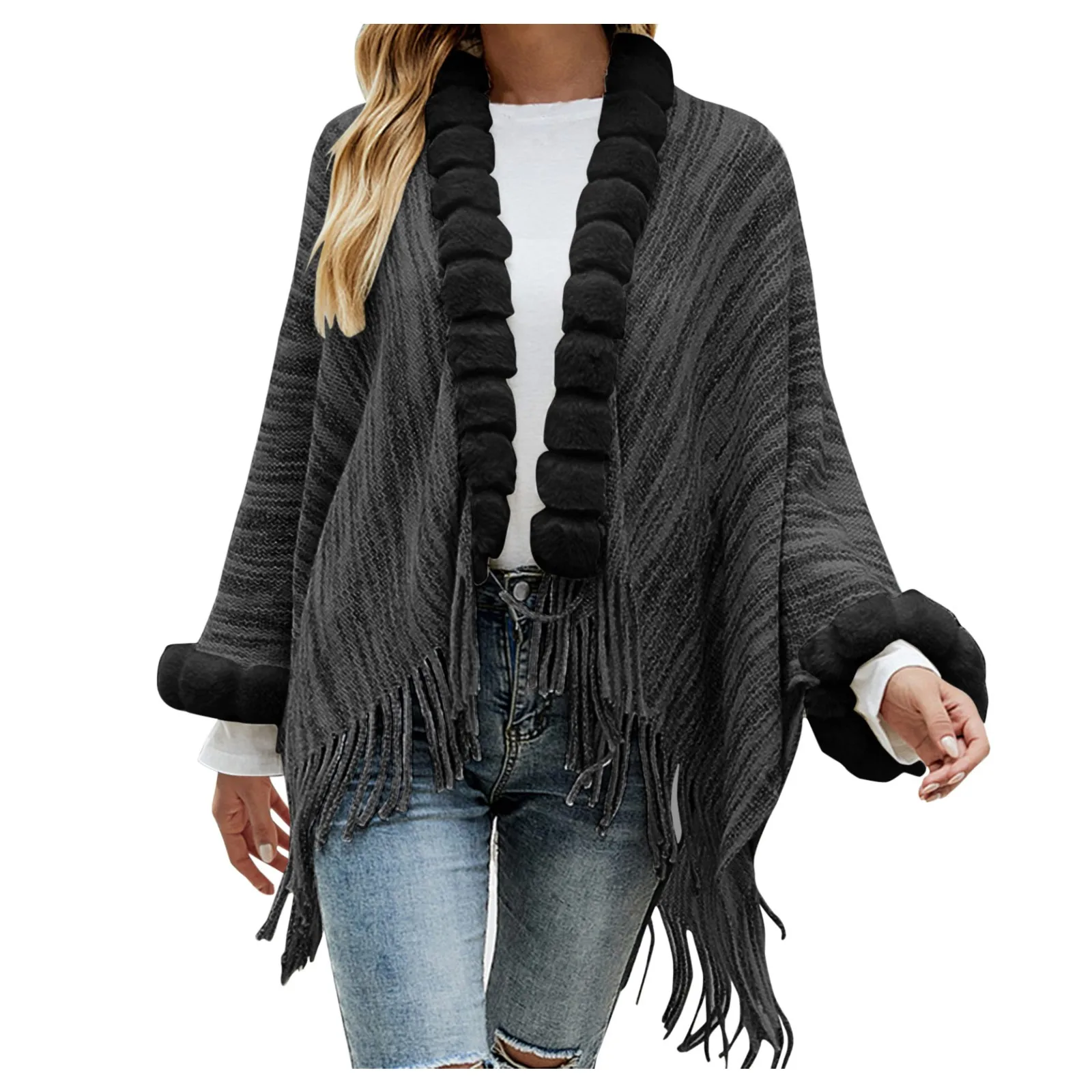 

Women's Fashion Free Size Scarf Shawl Wrap Young Fringe Cape Cardigan Baggy Party Plush Spacious Coat Sweater