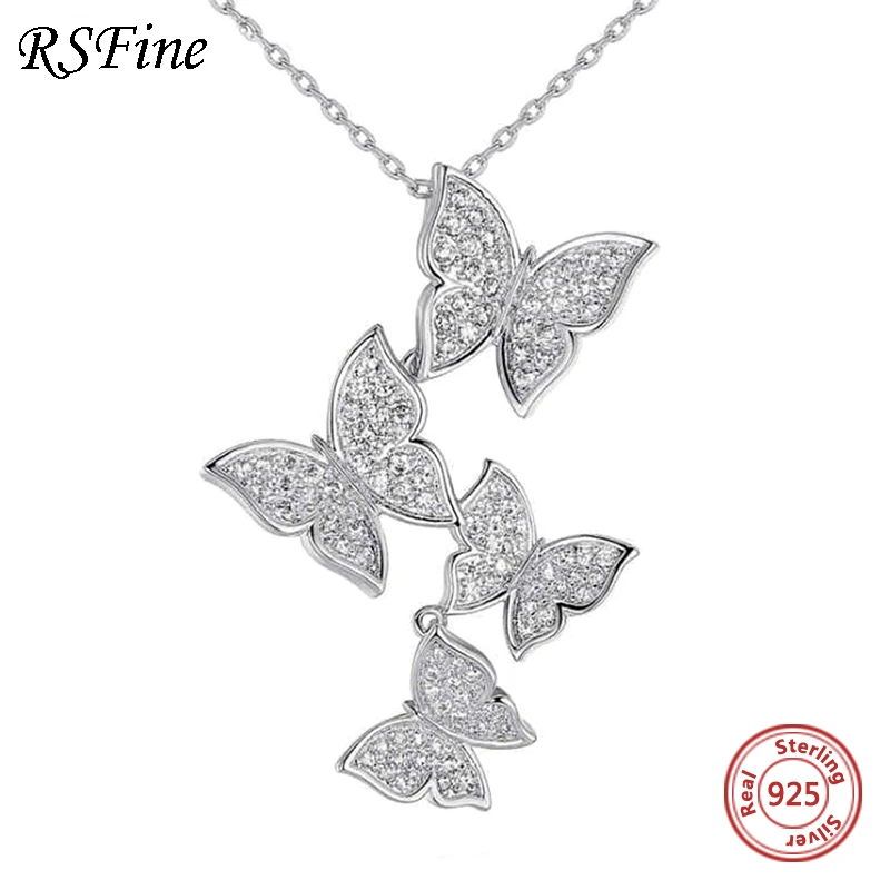 

925 Sterling Silver Eleglent Four Butterfly Necklaces For mother Women Animal Choker Fine Jewelry Gifts famous brand wholesale