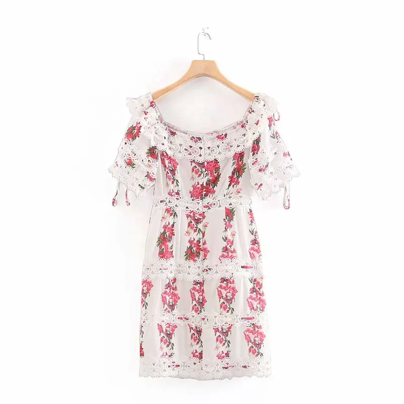 Новое Женское кружевное мини-платье в стиле пэчворк с цветочным принтом женское