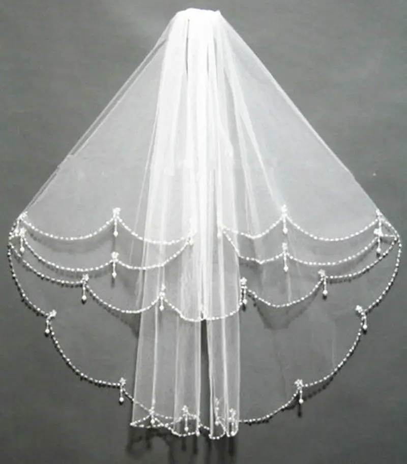 

NEW 2T Elbow Beaded Edge Pearl white ivory Bridal WEDDING Veil with comb