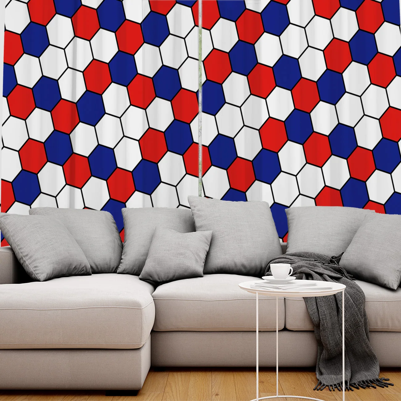 Белые и синие шестиугольные геометрические узоры оконные занавески s гостиная