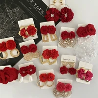 fashion flower drop earrings handmade crystal red rose flower stud earring for women party jewelry grace gift wholesale