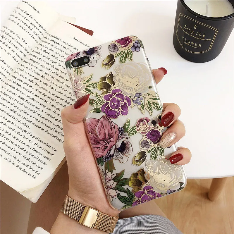 Прозрачный чехол с золотыми бронзовыми розами для iPhone 11 Pro Max X XR XS 6 6s 7 8 Plus