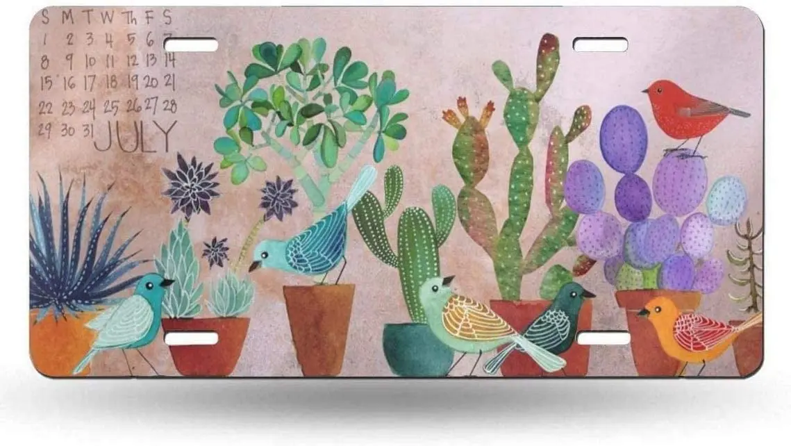 

yunsu Cactus Art Plant Bird License Plate,car Decor Personalise Tag,Novelty Car Front License Plate Metal Aluminum Car Plate