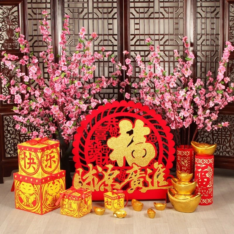

2022 Chinese New Year Spring Festival Decorations DIY 3D Red Fu Ornaments Firecracker Pendant Chinese New Year Desktop Decor