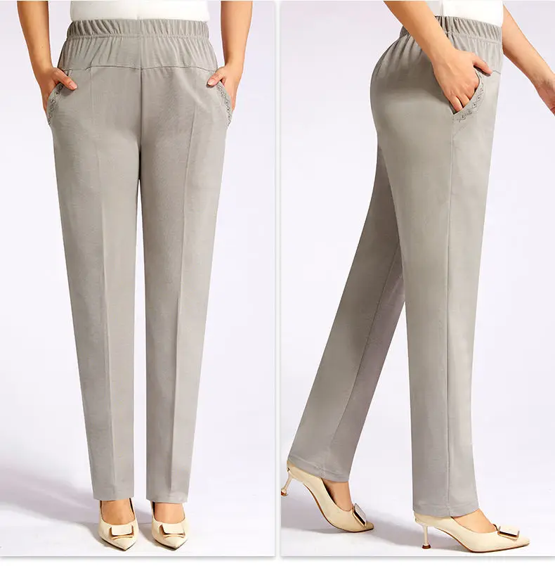 

Women 2021 Summer Fashion Ice Silk Thin Trousers Female Middle-aged Loose Pants Ladies High Waist Casual Straight Pants L274