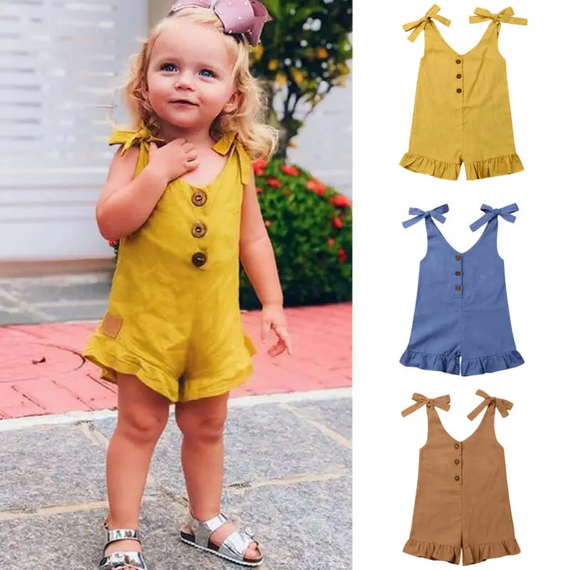 

Toddler Kids Baby Girls Bowknot Romper Tops Jumpsuit Playsuit Outfit Shorts