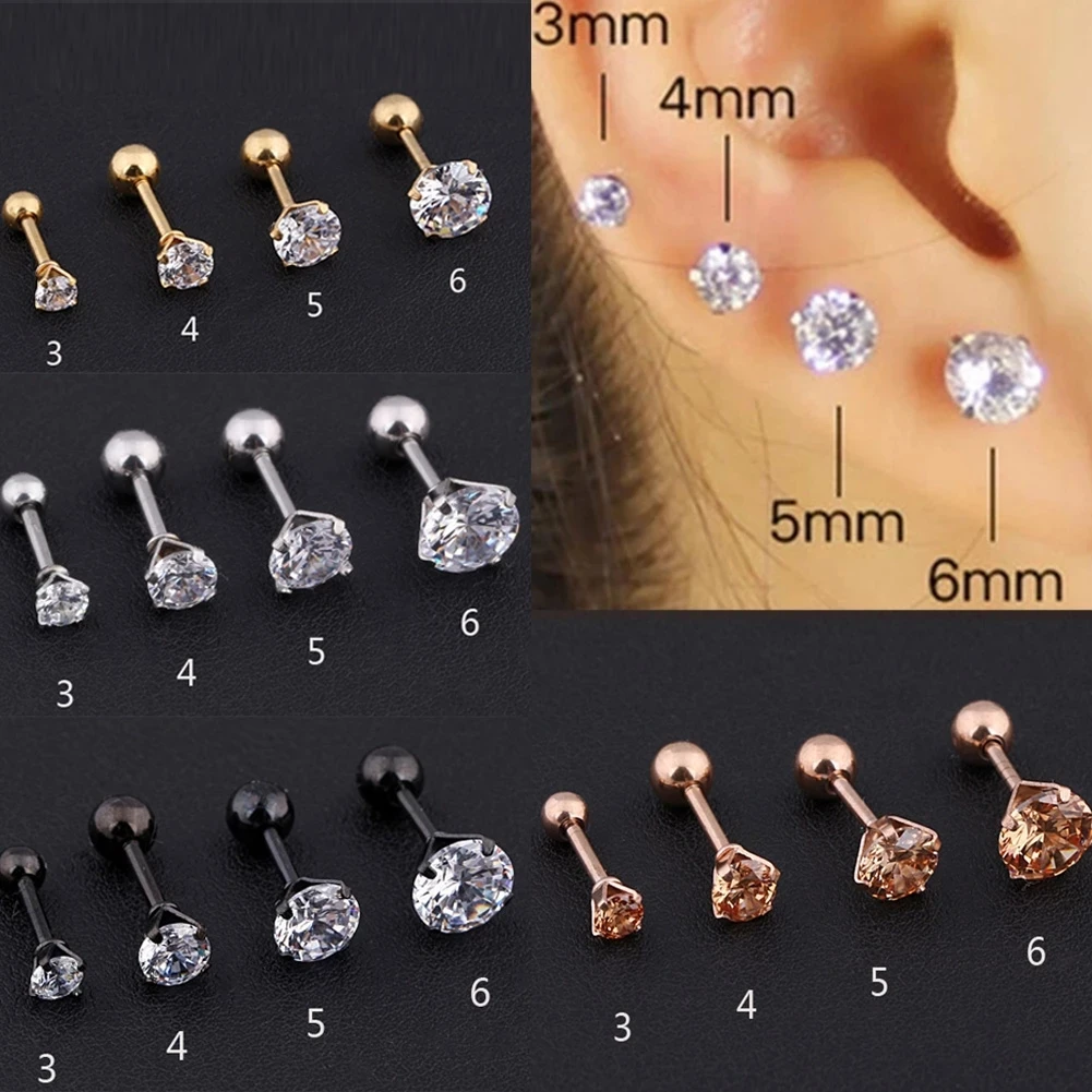 

1 Pc Medical Stainless Steel Gold Earring Crystal Zircon Ear Studs Earrings for Women/Men 4 Prong Tragus Cartilage Ear Piercing