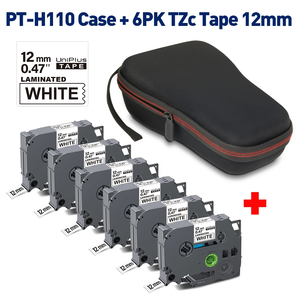 

Лента для этикеток UniPlus 6PK 231, 12 мм, Портативная сумка, совместимая с Brother PT pth110 pt-h110, защитный чехол для этикеток, ручная коробка