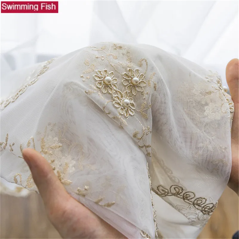 

Top quality embroidered tulle curtains for living room,3D pearl flower voile blind sheer window screens curtain