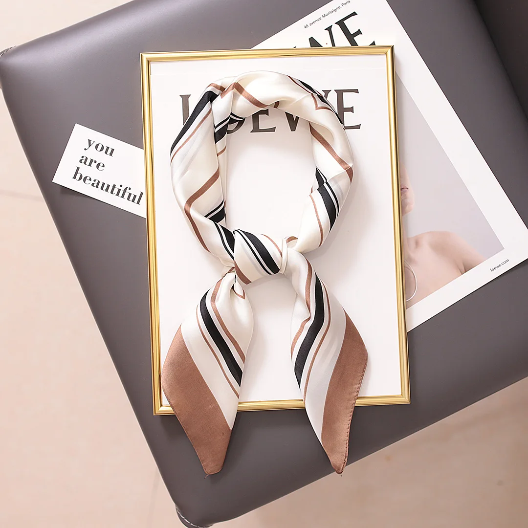 Маленький женский шарф в Корейском стиле универсальный шелковый полоску тонкий