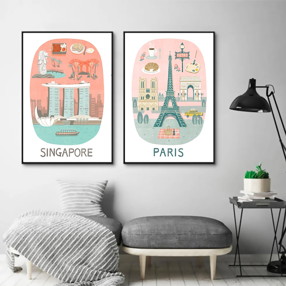 Гонконгский Дубай Хельсинки Сингапур Париж Путешествия Холст Живопись