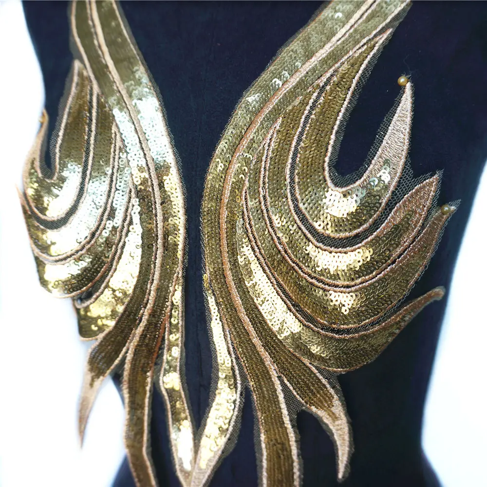 Золотые блестки кружевная ткань вышитая аппликация для платья благородный
